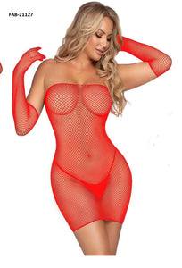 Fishnet Tube Dress with Gloves Lingerie (FAB-21127)