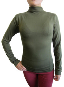 Women One Size Basic Mock Neck Long Sleeve Top with Fleece (FAB-13820)