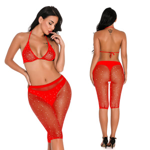 Lingerie 2-Piece Fishnet with Rhinestone FAB-19556