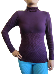 Petite Women Seamless Mock Neck Jacquard Long Sleeve Top (FAB-11811)