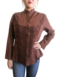 Women Long Sleeve Button Down Cotton Top (8207)