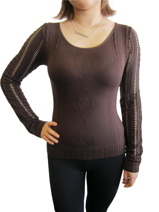 Petite/Women Nylon/Spandex Round Neck Hole Long Sleeve Top (BAIK-07)