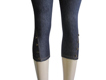 Petite Women One Size Capri Button Design Denim Look Leggings-BLUE (FAB-11251)