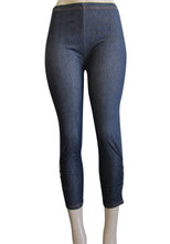 Petite women one size capri denim look legging with silver gem (FAB-11292)