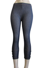 Women One Size Capri Denim Look Button Design Leggings (FAB-11345)