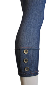 Women One Size Capri Denim Look Button Design Leggings (FAB-11345)