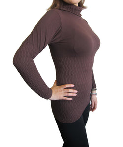 Petite Women Seamless Mock Neck Jacquard Long Sleeve Top (FAB-11811)