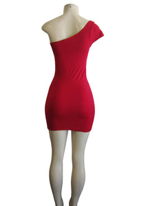 One Shoulder Short Sleeve Bodycon Clubbing Cocktail Mini Dress (FAB-13127)