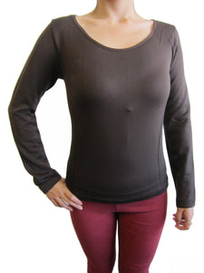 Women Scoop Neck Long Sleeve Top with Fleece (FAB-13638)