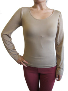 Women Scoop Neck Long Sleeve Top with Fleece (FAB-13638)