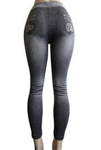 Petite Ankle-length Printed Denim Look Slim Leggings (FAB-9358)