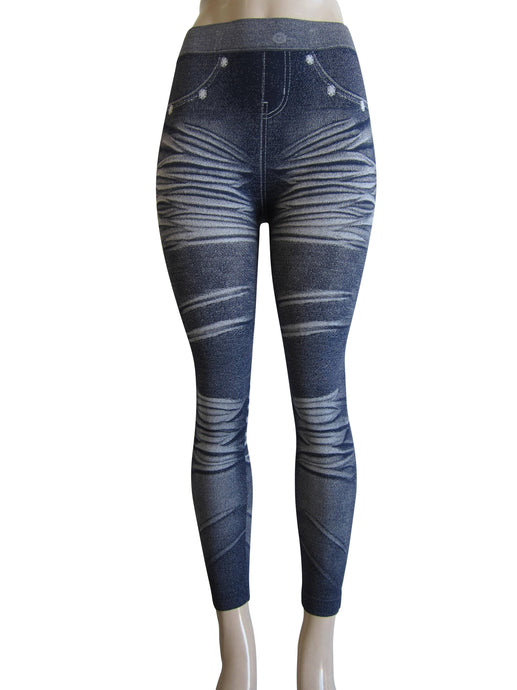 Women One Size Printed Denim Look Leggings  (FAB-9383)